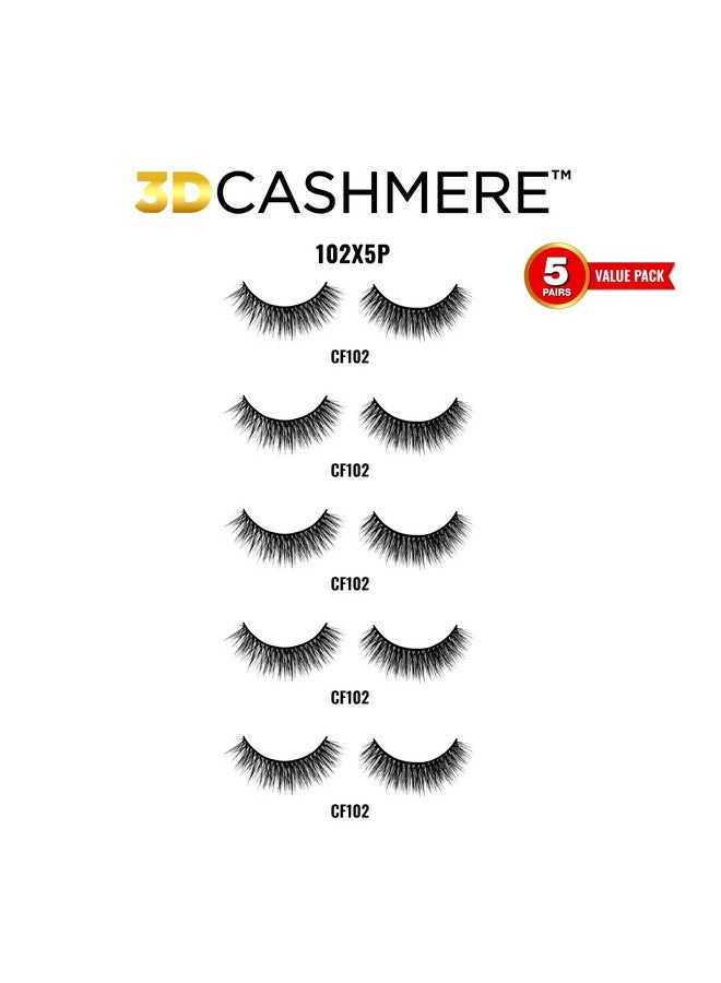 3D Cashmere False Eyelashes Multipack Ultra Soft Glam Luxurious Crueltyfree Reusable Fake Eyelashes 5 Pairs Value Pack (102X5P)