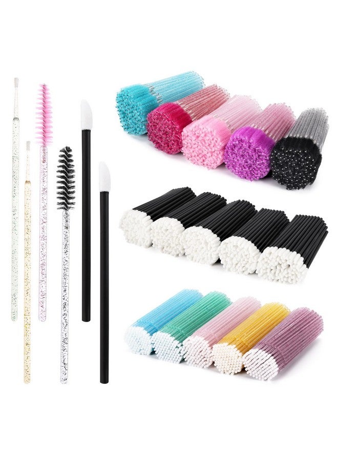 1500 Pcs Eyelash Extension Supplies Kit 500 Spoolies Mascara Wands 500 Lip Brushes 500 Micro Swabs Colorful Disposable Eyelash Brushes Makeup Applicator Tool