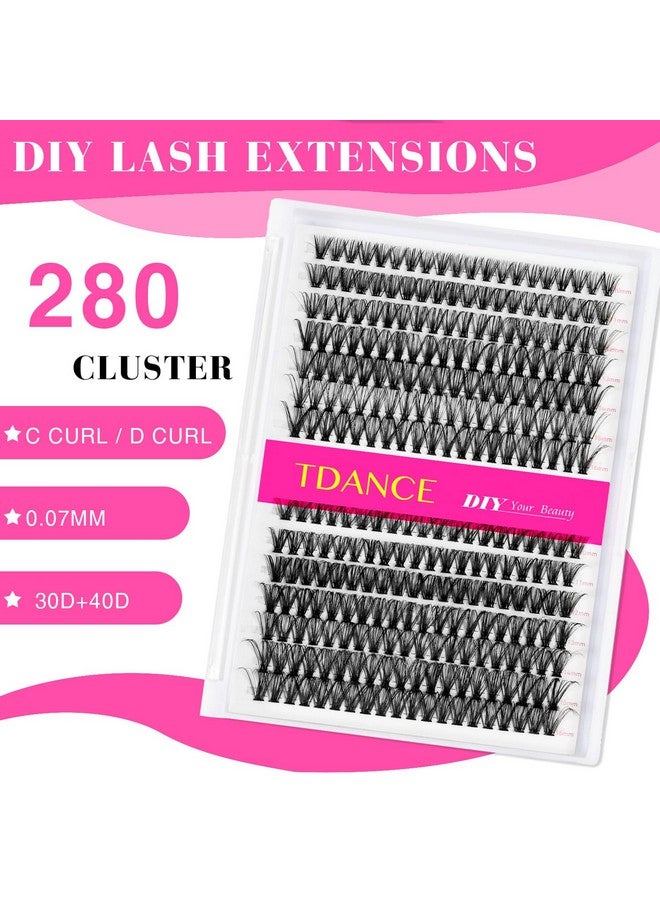 Lash Extension Kit Diy 280Pcs Clusters Eyelash Extension Kit1016Mm Mix 30D 40D Curl Individual Lashes Kit With Lash Bond And Seal Lash Tweezers For Self Use(30D+40D0.07D1016Mix Kit)