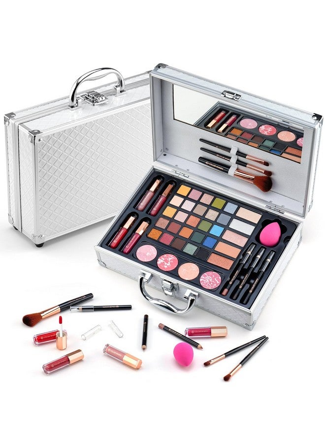 Makeup Kit For Womenall In One Makeup Gift Set For Girls In Cosmetic Train Case (White) With Mirrorfull Starter Cosmetic Kit Includes Eyeshadow Palettelipglossblushes