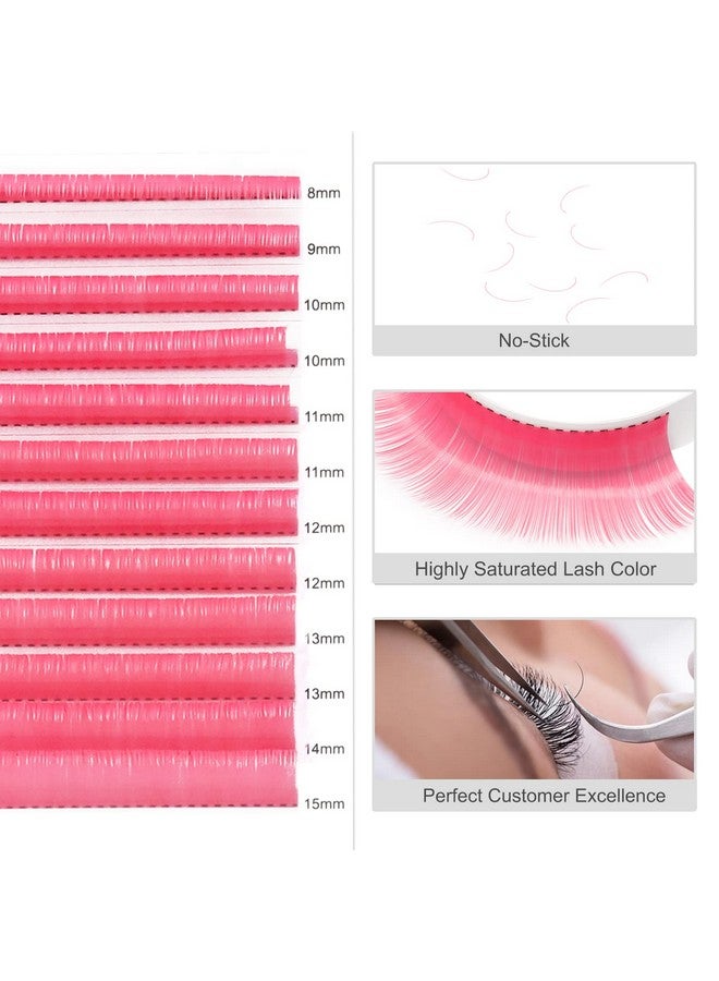 12 Rows Colored Lash Extensions Pink 0.07Mm D Curl 815Mm Mixed Length Color Lashes Extension Individual Single Classic Eyelash Extensions