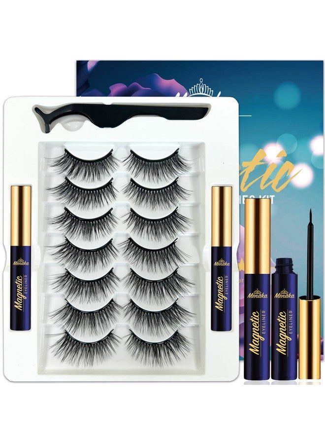 3D Natural Magnetic Eyelashes With Eyeliner Kit Lightweight Magnetic Lashes Natural Look 7 Pairs Reusable False Lashes Kit No Glue Needed Reusable Easy To Use