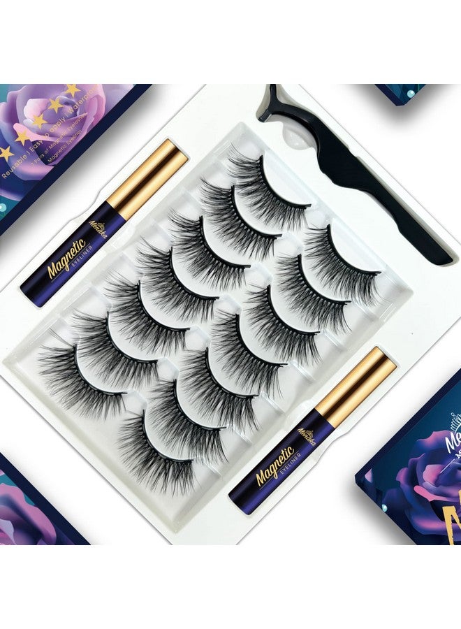 3D Natural Magnetic Eyelashes With Eyeliner Kit Lightweight Magnetic Lashes Natural Look 7 Pairs Reusable False Lashes Kit No Glue Needed Reusable Easy To Use