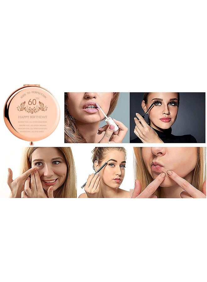 60Th Birthday Gifts For Women Stainless Steel Portable Compact Makeup Mirror Behind You All Your Memories Best 60 Years Old Birthday Gift Ideas With Gift Box Engraved Mirror For Wife Friend Rose Gold