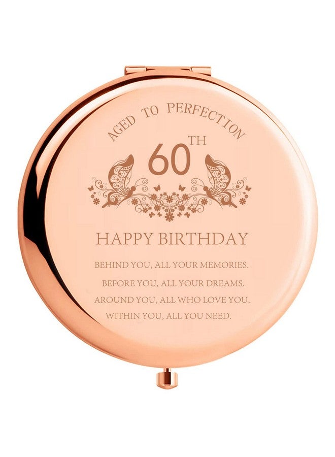 60Th Birthday Gifts For Women Stainless Steel Portable Compact Makeup Mirror Behind You All Your Memories Best 60 Years Old Birthday Gift Ideas With Gift Box Engraved Mirror For Wife Friend Rose Gold