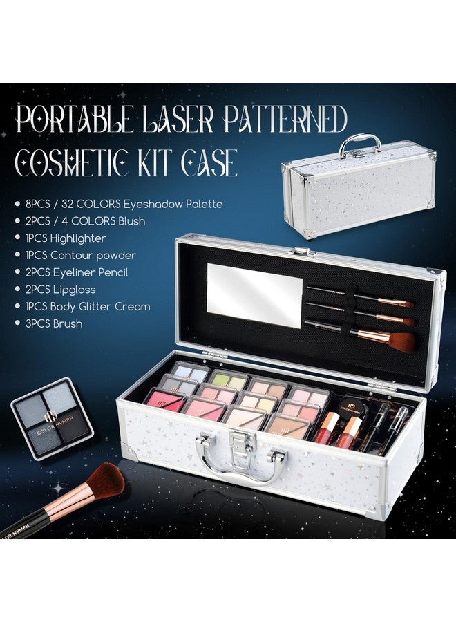 Beginners Makeup Kit With Train Case For Teenagers Makeup Gift Sets For Girl Included 32 Colors Eyeshadow Glitter Cream Blush Highlighter Lip Gloss And Brush (White)