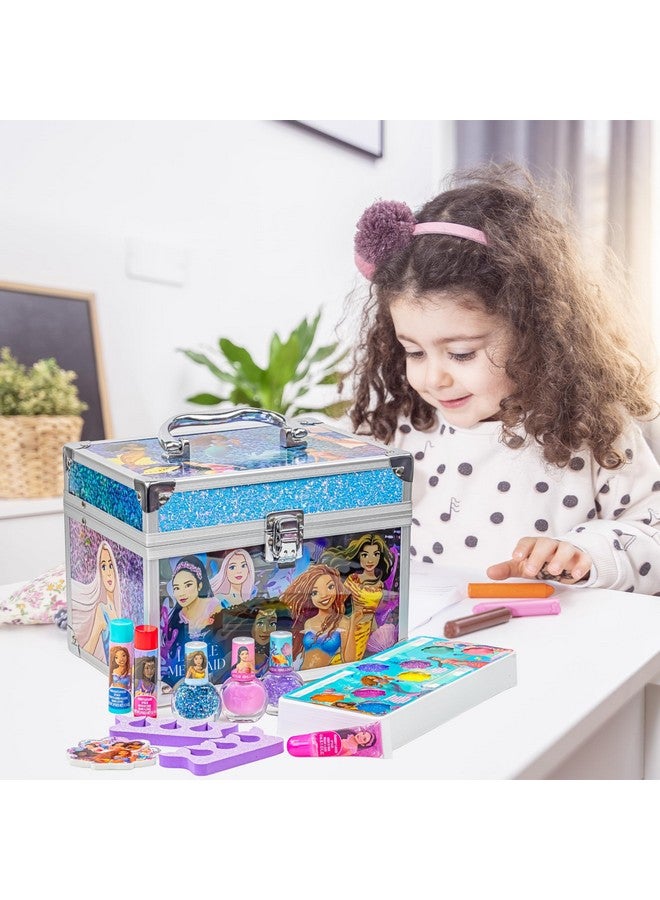 Little Mermaid Train Case Beauty Set Kids Makeup Kit For Girls Real Washable Toy Makeup Set Play Makeup Pretend Play Party Favor Birthday Toys Ages 3 4 5 6 7 8 9 10 11 12