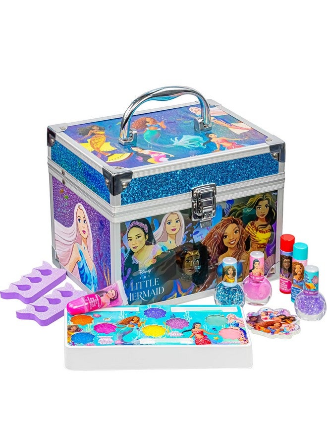 Little Mermaid Train Case Beauty Set Kids Makeup Kit For Girls Real Washable Toy Makeup Set Play Makeup Pretend Play Party Favor Birthday Toys Ages 3 4 5 6 7 8 9 10 11 12