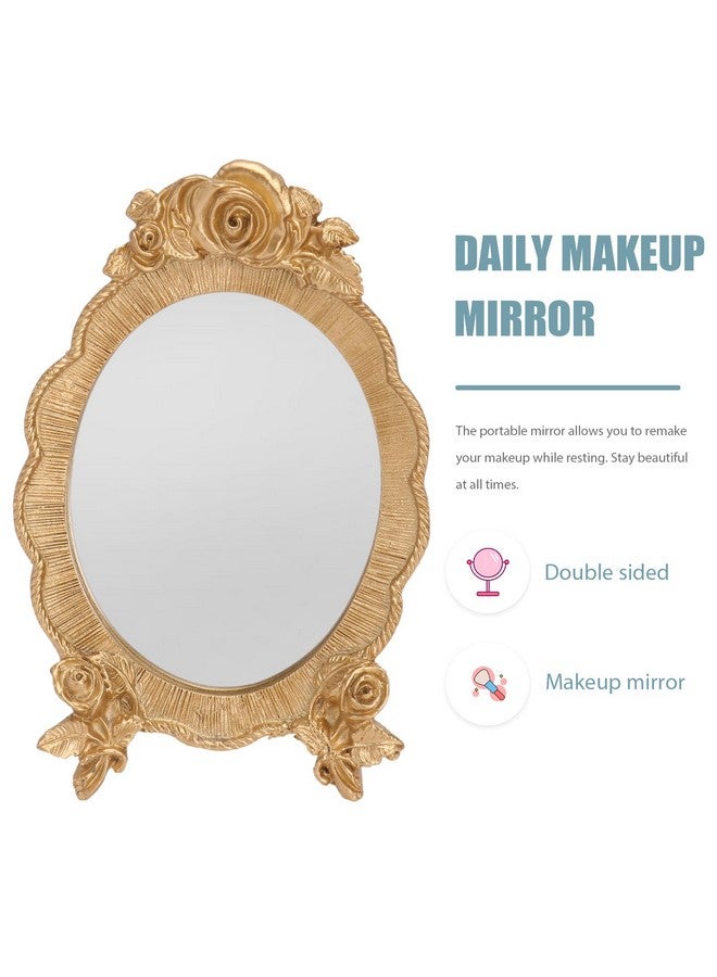 Vintage Makeup Mirror Antique Gold Resin Frame Cosmetic Mirror With Frame Decorative Mirror Tabletop Makeup Mirror Elegant European Mirror Decor For Bathroom Bedroom