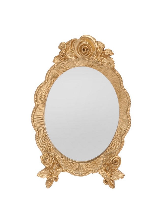 Vintage Makeup Mirror Antique Gold Resin Frame Cosmetic Mirror With Frame Decorative Mirror Tabletop Makeup Mirror Elegant European Mirror Decor For Bathroom Bedroom