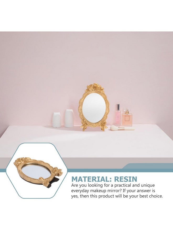 Vintage Makeup Mirror Antique Gold Resin Frame Cosmetic Mirror With Frame Decorative Mirror Tabletop Makeup Mirror Elegant European Mirror Decor For Bathroom Bedroom
