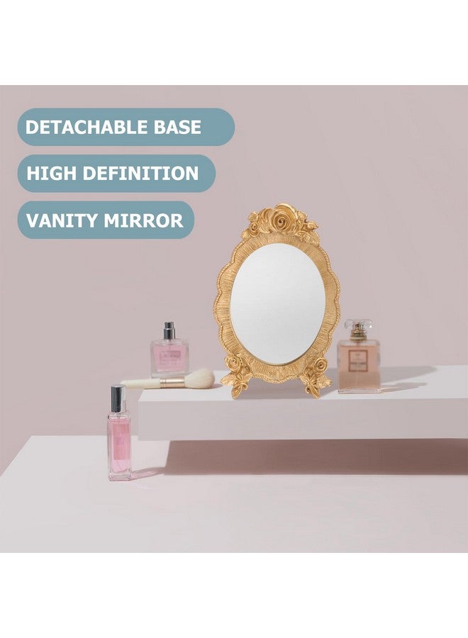 Vintage Makeup Mirror Antique Gold Resin Frame Cosmetic Mirror With Frame Decorative Mirror Tabletop Makeup Mirror Elegant European Mirror Decor For Bathroom Bedroom