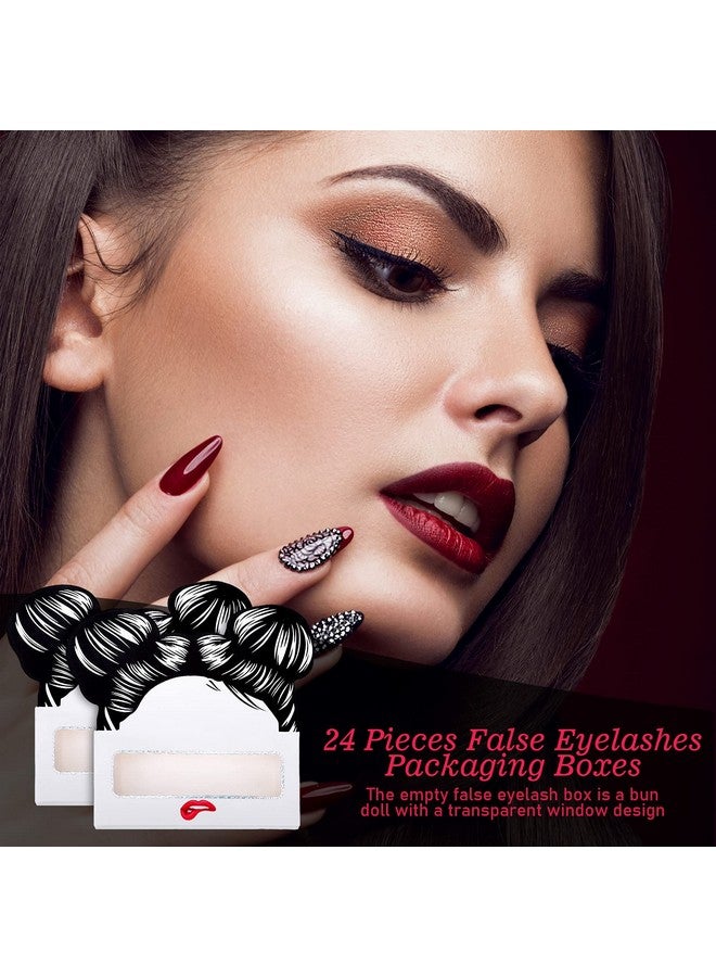 24 Pieces Eyelash Boxes Eyelash Cases Empty Lash Packaging Bulk Eyelash Storage Box False Eyelash Case Holder With Plastic Eyelash Trays Fits 25Mm For False Eyelashes Women Girls
