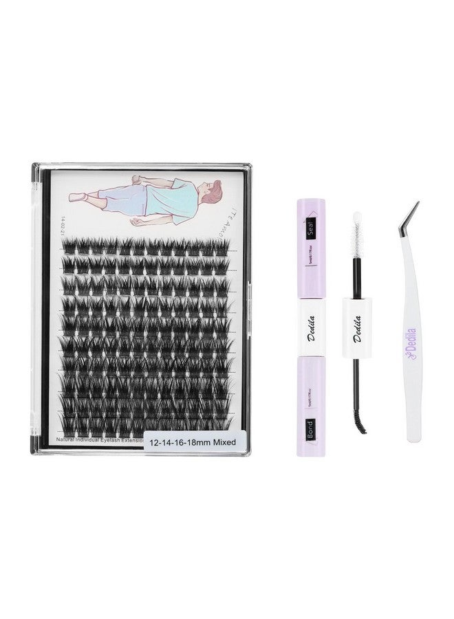 Large Traygrafted Mixed 12141618Mm Wide Stem Individual False Eyelashes120 Clusters D Curl Volume Eye Lashes Extensions +2 In 1 Bond&Seal+ 1Pcs Tweezer(Lash Kitmixed12141618Mm)