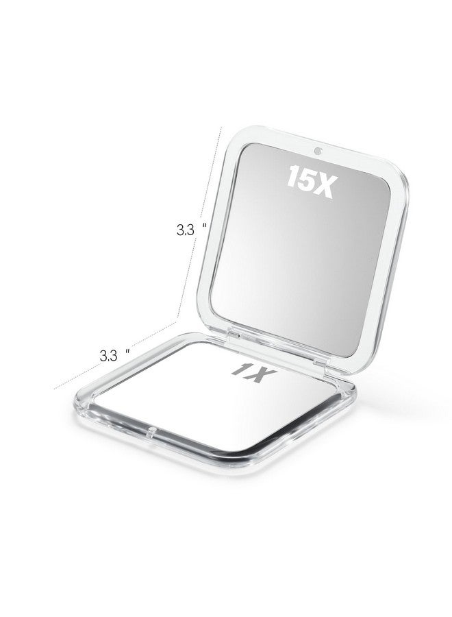 Compact Travel Magnifying Mirror Snowflakes Small Pocket Mirror 1X/15X Magnification Cosmetic Mirrors Handheld Portable For Travel And Purses (Silver)