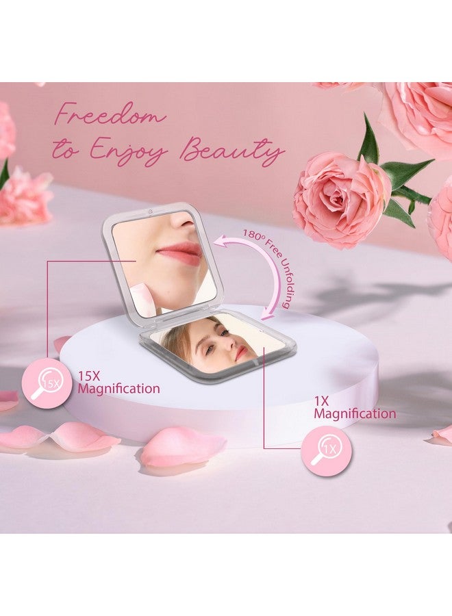 Compact Travel Magnifying Mirror Snowflakes Small Pocket Mirror 1X/15X Magnification Cosmetic Mirrors Handheld Portable For Travel And Purses (Silver)