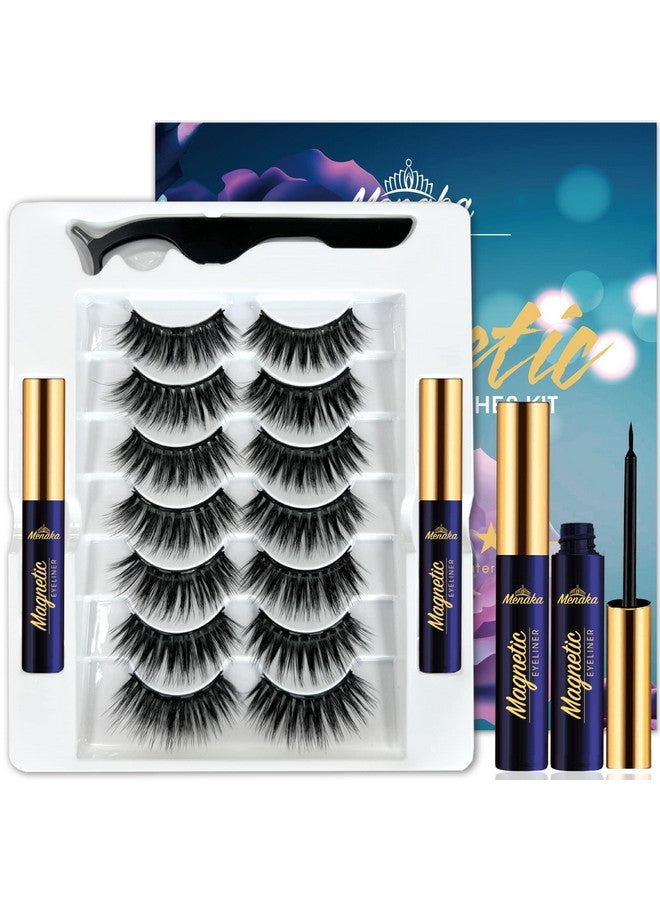 Magnetic Eyelashes And Eyeliner Kit Reusable Magnetic Lashes With Eyeliner And Tweezers 3D Natural Look False Eyelashes No Glue Neededcruelty Free(7Pairs)