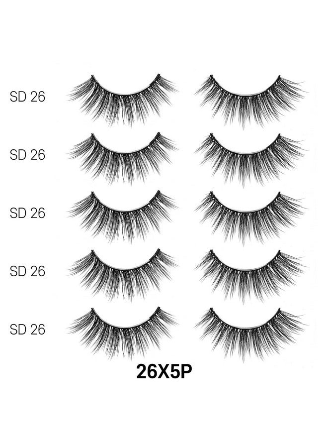 Premium Silk Lashes 3D Faux Mink Eyelashes Multipack Light Natural Looking Professional Easy To Apply Eyelashes In A Knitted Style 5 Pairs Value Pack (26X5P)