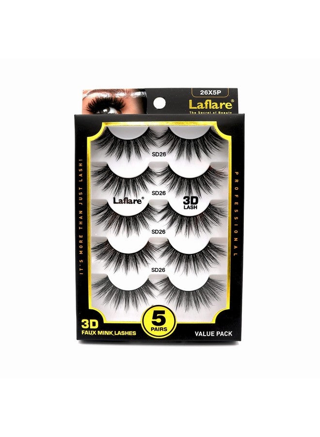 Premium Silk Lashes 3D Faux Mink Eyelashes Multipack Light Natural Looking Professional Easy To Apply Eyelashes In A Knitted Style 5 Pairs Value Pack (26X5P)