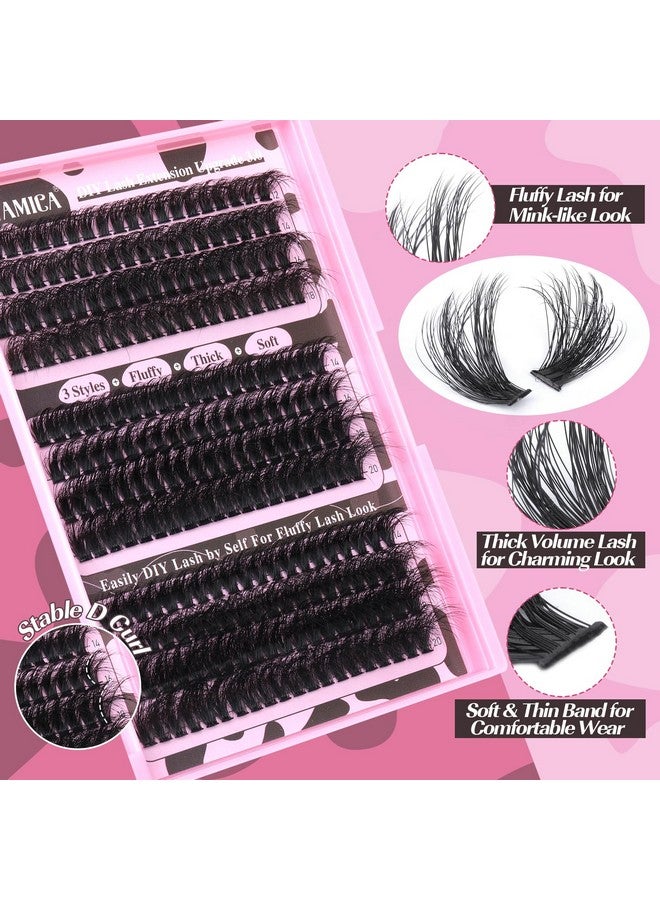 Eyelash Extension Kit Fluffy Thick Volume Lash Extension Kit 1420Mm D Curl Mink Lash Clusters 240Pcs Individual Lashes Kit With Bond And Seal And Lash Applicator Diy At Home For Beginner By Yawamica