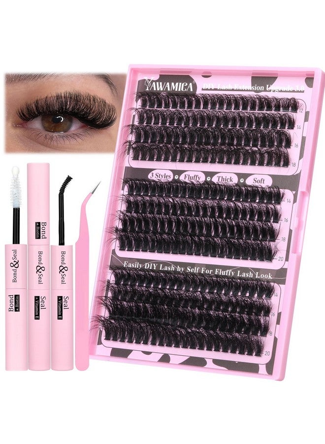 Eyelash Extension Kit Fluffy Thick Volume Lash Extension Kit 1420Mm D Curl Mink Lash Clusters 240Pcs Individual Lashes Kit With Bond And Seal And Lash Applicator Diy At Home For Beginner By Yawamica