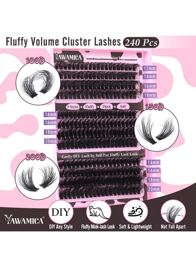 Eyelash Extension Kit Fluffy Thick Volume Lash Extension Kit 1420Mm D Curl Mink Lash Clusters 240Pcs Individual Lashes Kit With Bond And Seal And Lash Applicator Diy At Home For Beginner By Yawamica