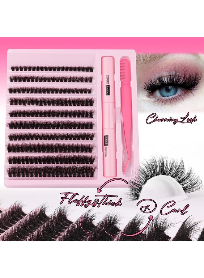 Fluffy Lashes Extension Kit 20Mm Mink Lashes Clusters Individual Lashes With Lash Bond And Seal And Applicator Thick Eyelashes Extension Kit