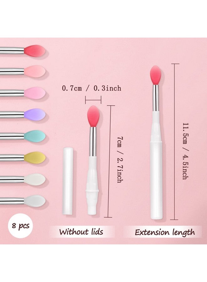 Silicone Lip Brushes 8 Pcs Makeup Beauty Lipstick Brushes With Cap Lip Applicator Brushes For Lipstick Lip Gloss Lip Mask Eyeshadow Multicolored