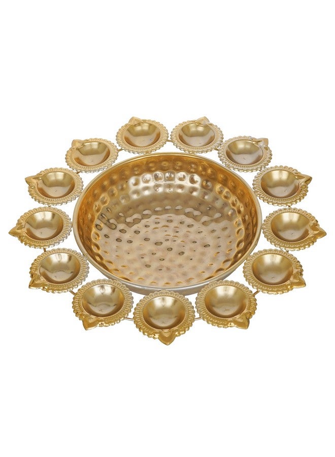 Diya Shape Flower Decorative Urli Bowl For Home Handcrafted Bowl For Floating Flowers And Tea Light Candles Homeoffice And Table Decor Diwali Decoration Items For Home (14 Inches)