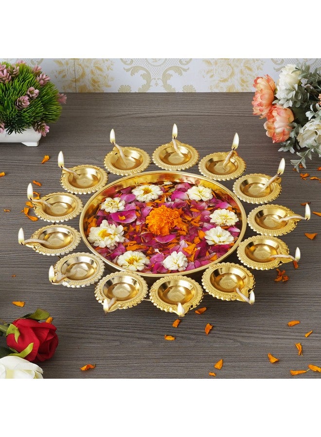 Diya Shape Flower Decorative Urli Bowl For Home Handcrafted Bowl For Floating Flowers And Tea Light Candles Homeoffice And Table Decor Diwali Decoration Items For Home (14 Inches)