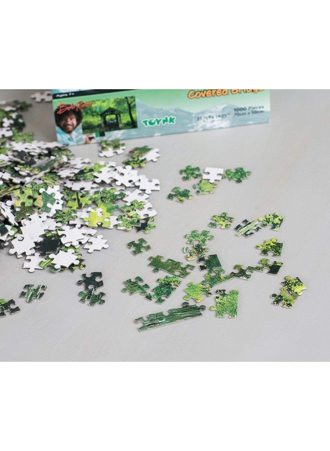 Bob Ross Covered Bridge Nature Puzzle For Adults And Kids Green Woodland Forest 1000 Piece Jigsaw Puzzle Toy Interactive Brain Teaser For Family Game Night 28 X 20 Inches