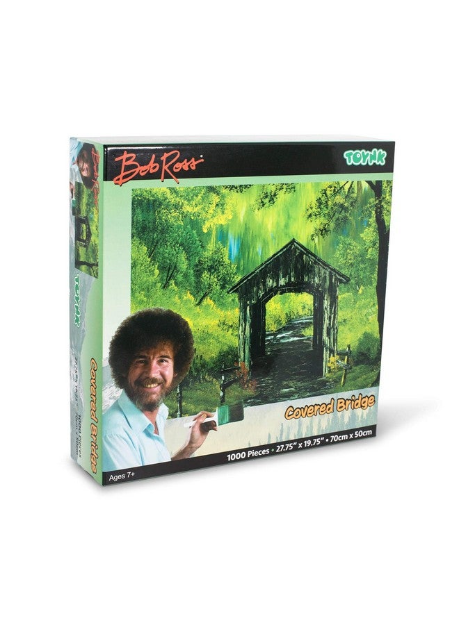 Bob Ross Covered Bridge Nature Puzzle For Adults And Kids Green Woodland Forest 1000 Piece Jigsaw Puzzle Toy Interactive Brain Teaser For Family Game Night 28 X 20 Inches