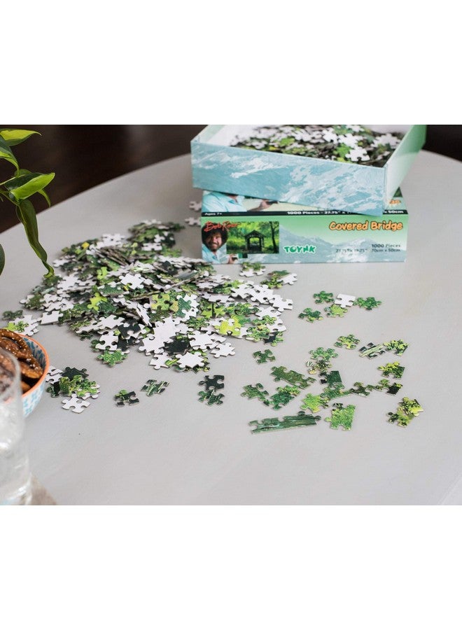 Bob Ross Covered Bridge Nature Puzzle For Adults And Kids Green Woodland Forest 1000 Piece Jigsaw Puzzle Toy Interactive Brain Teaser For Family Game Night 28 X 20 Inches