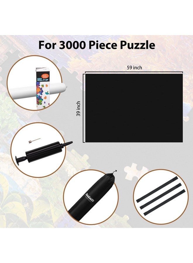 3000 Piece Puzzle Mat Roll Up With Drawstring Bag & Black Pump Jigsaw Felt Mat With Antileak Tube & 3 Elastic Bands For Easy Storage Portable Puzzle Keeper For 3000 2000 1500 1000 Pieces