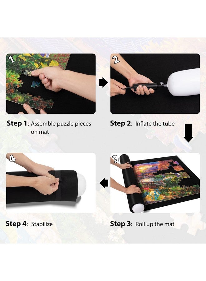 3000 Piece Puzzle Mat Roll Up With Drawstring Bag & Black Pump Jigsaw Felt Mat With Antileak Tube & 3 Elastic Bands For Easy Storage Portable Puzzle Keeper For 3000 2000 1500 1000 Pieces