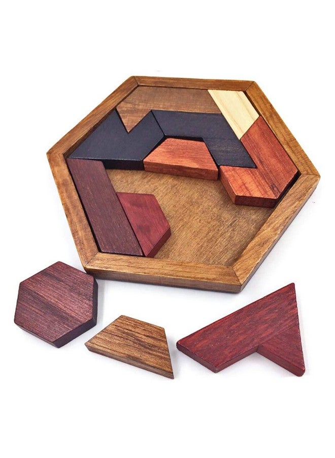 Hexagon Tangram Puzzle Wooden Brain Puzzles For Kids & Adult Challenge Wooden Brain Teasers Puzzle Games For Family Party Gift Brain Games For Kids