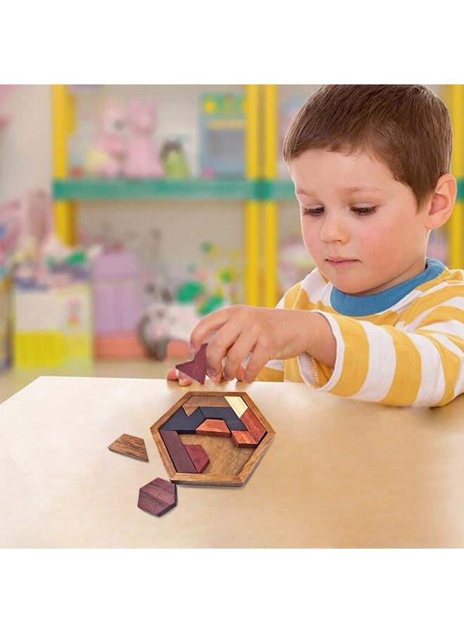 Hexagon Tangram Puzzle Wooden Brain Puzzles For Kids & Adult Challenge Wooden Brain Teasers Puzzle Games For Family Party Gift Brain Games For Kids