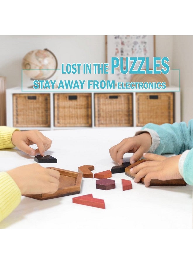 Hexagon Tangram Puzzle Wooden Brain Puzzles For Kids & Adult Challenge Wooden Brain Teasers Puzzle Games For Family Party Gift Brain Games For Kids