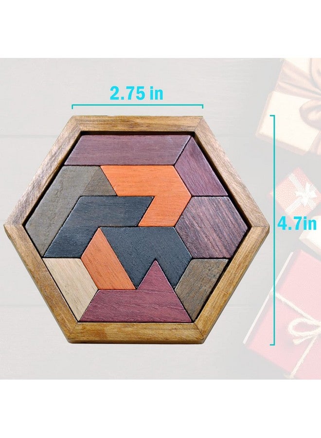 Hexagon Tangram Puzzle Wooden Brain Puzzles For Kids & Adult Challenge Wooden Brain Teasers Puzzle Games For Family Party Gift Brain Games For Kids