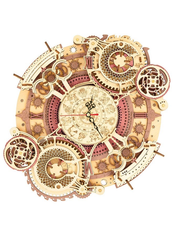 3D Wooden Puzzles For Adults Mechanical Clock Kitszodiac Clock Diy Clock Model Building Kits Brain Teaser Puzzles Diy Crafts/Hobbies/Gifts Desk Decor For Teens (Zodiac Clock)