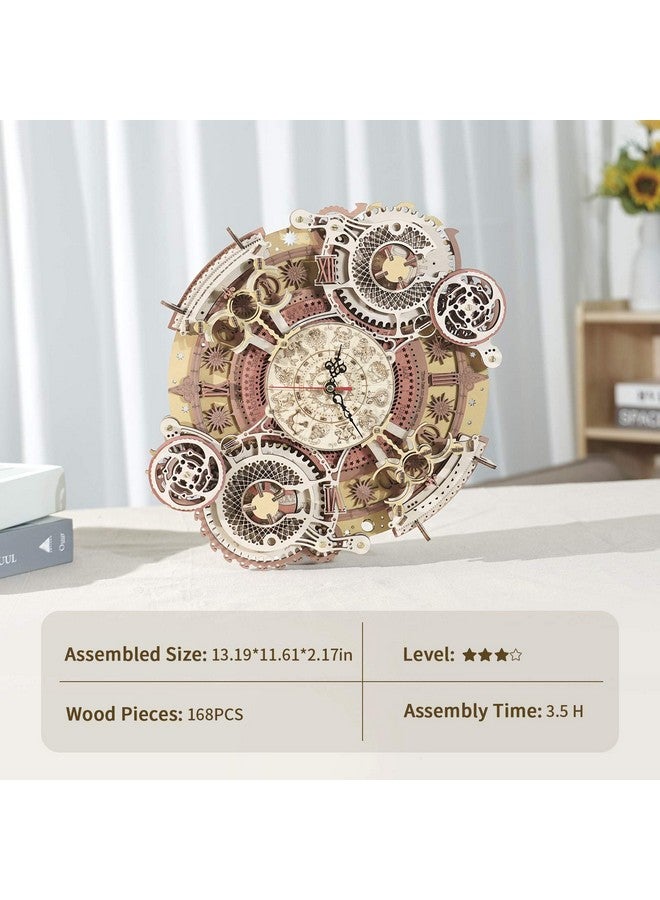 3D Wooden Puzzles For Adults Mechanical Clock Kitszodiac Clock Diy Clock Model Building Kits Brain Teaser Puzzles Diy Crafts/Hobbies/Gifts Desk Decor For Teens (Zodiac Clock)