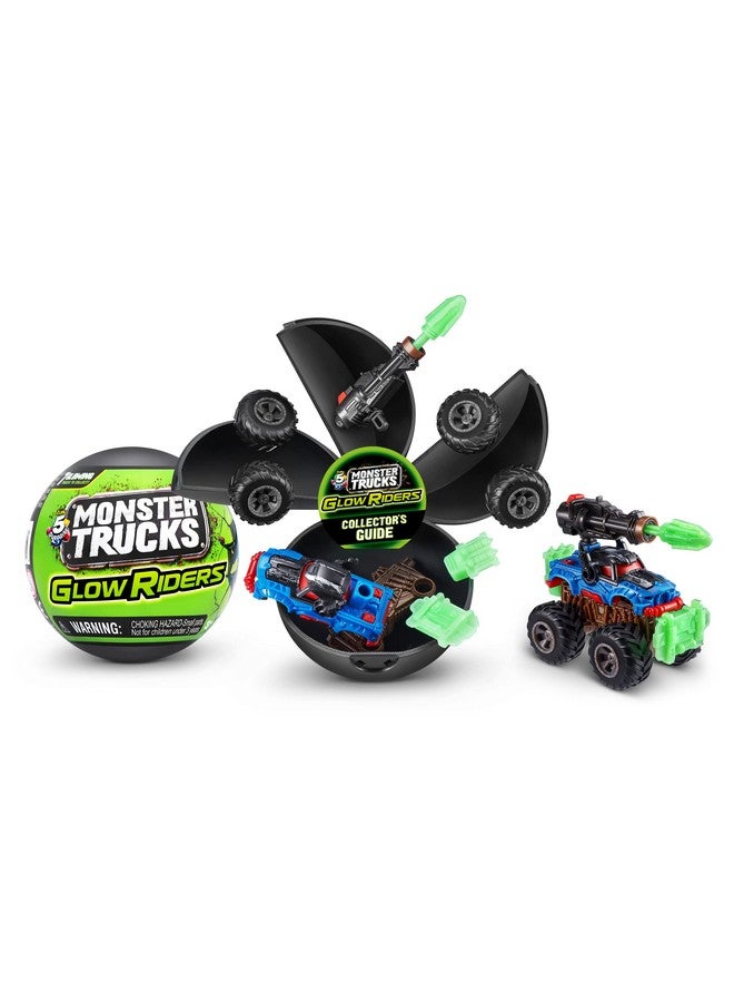 Monster Trucks Glow Riders Series 2 By Zuru (2 Pack) Glow In The Dark Miniature Mystery Collectible Capsules Mini Toy Truck Battle Toys For Boys Kids Teens