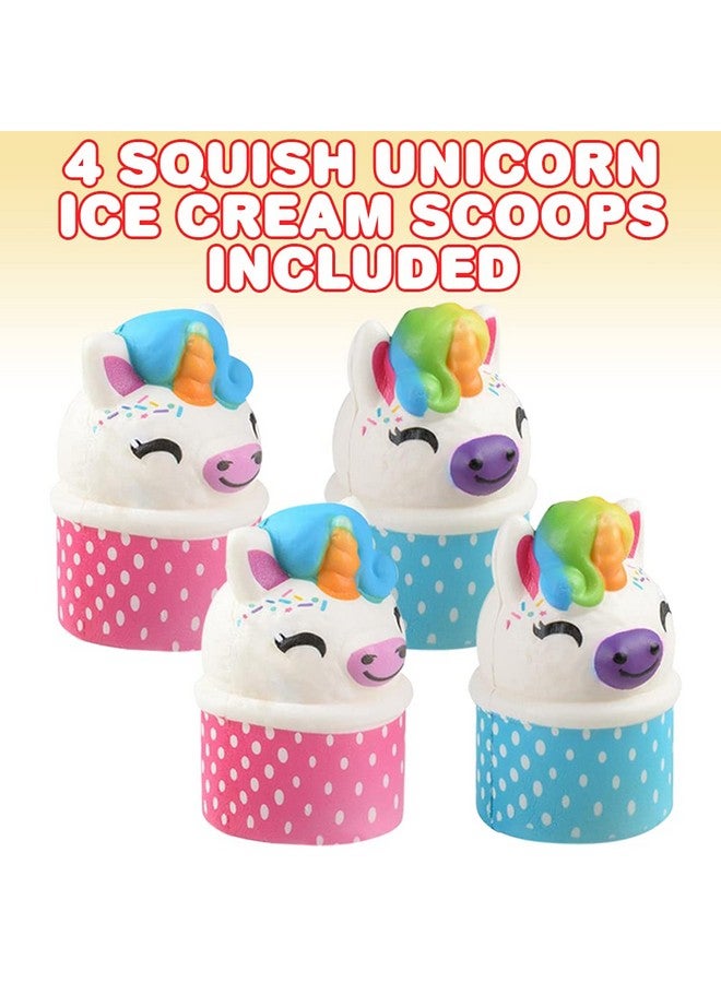 Squish Unicorn Ice Cream Scoop Toys For Kids Set Of 4 Super Soft Slow Rising Squeeze Toys Stress Relief Sensory Toys Great Party Favors Goody Bag Fillers For Children