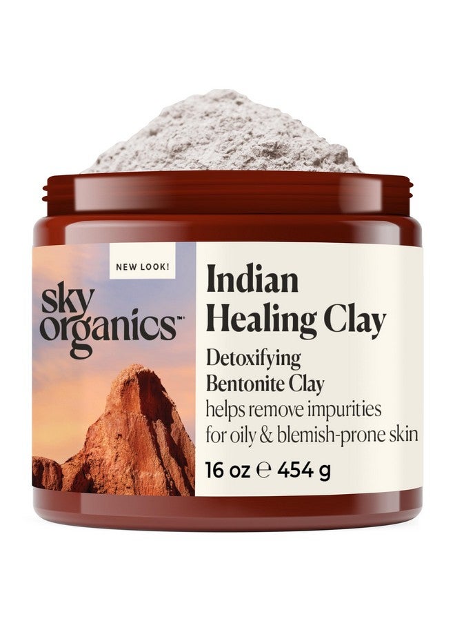 Indian Healing Clay With Detoxifying Bentonite Clay For Face 100% Pure To Detoxify Purify & Cleanse 16 Oz.