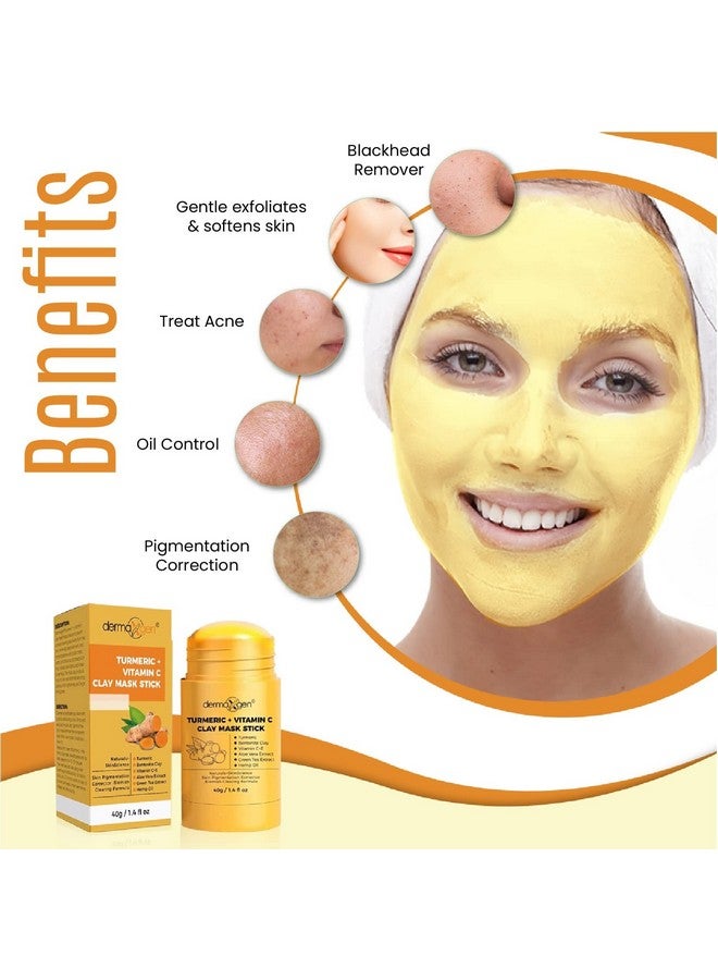 Organic Turmeric Mask Stick For Clear Radiant Skin Acne & Scars Reduction Healing Clay Pore Cleansing Facial Mask Improve Skin Tone And Texture Allnatural 1.4 Oz