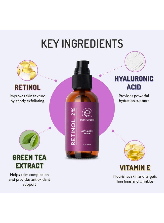 Retinol Serum For Face 2% (2Oz) Facelift In A Bottle Wrinkle Filler Pore Minimizer Anti Aging Serum Organic Retinol Anti Wrinkle Serum Vitamin A Serum Hyaluronic Acid