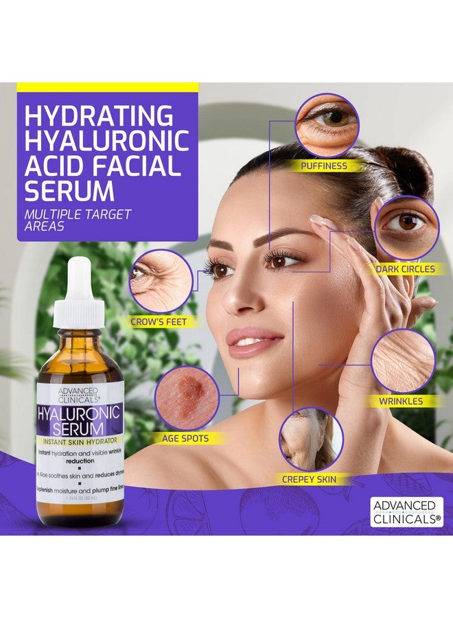 Hyaluronic Acid Face Serum Skin Care Facial Moisturizer To Restore Skin Anti Aging Face Serum For Wrinkles Dark Spots Fine Lines & Dry Skin 1.75 Fl Oz (Pack Of 2)