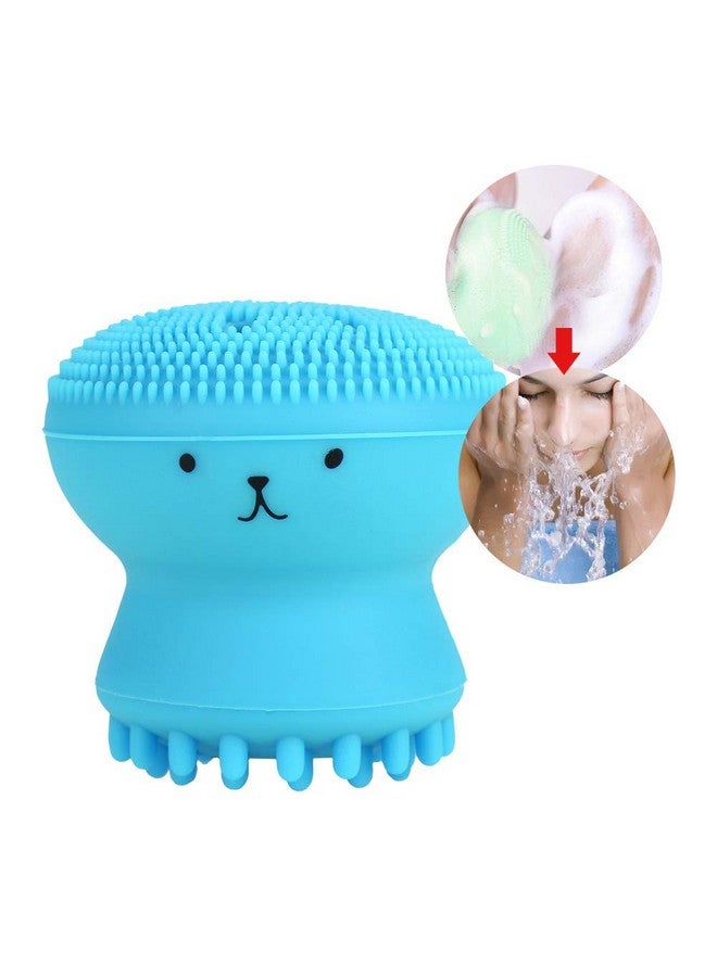 Face Cleansing Brush Silicone Handheld Facial Scrubber Exfoliating Grease Removal Massage Jellyfish Octopus Shaped Face Wash Brush For Women Deep Pore Cleansing(Blue)