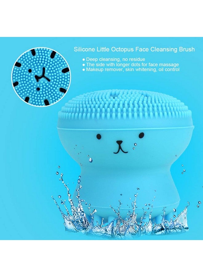 Face Cleansing Brush Silicone Handheld Facial Scrubber Exfoliating Grease Removal Massage Jellyfish Octopus Shaped Face Wash Brush For Women Deep Pore Cleansing(Blue)