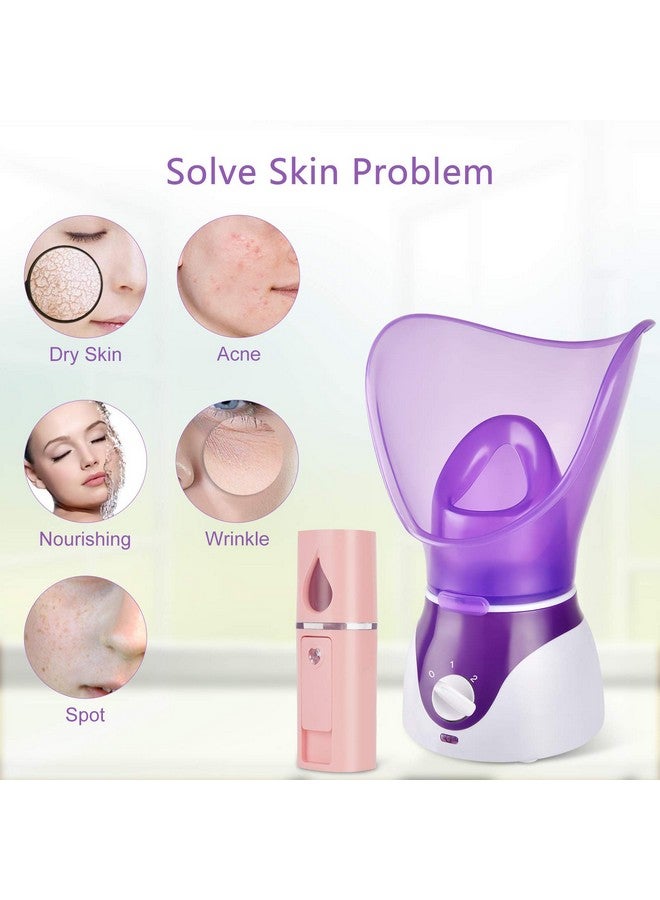 Facial Steamer For Face Nano Facial Mister Sprayer Set Face Steamer For Facial Deep Cleaning Portable Mini Face Steamer For Clogged Pore Sinuses (Include Blackhead Remover Kit Brush)